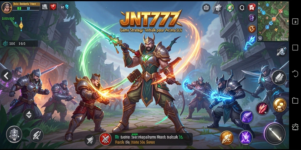 Screenshot menampilkan aksi pertempuran dan strategi dalam JNT777.