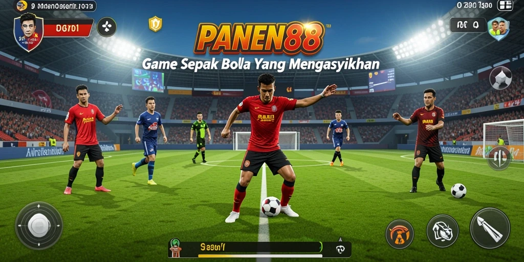 Gameplay seru dalam PANEN88 dengan pemain beraksi di lapangan sepak bola.